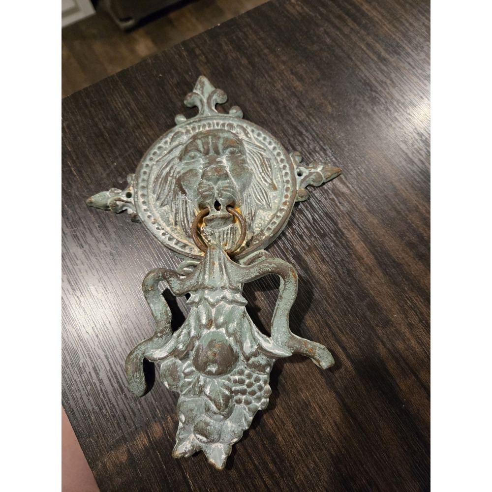 Lion Head Door Knocker  Cast Iron Antique Vintage Victorian Fruit Motif